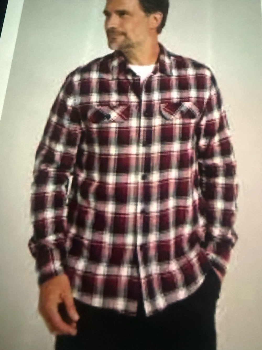 Men's Burgundy Plaid Long-Sleeve Button-Down Shirt